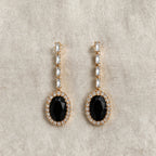 Noor Black Oval Halo Drop Earrings