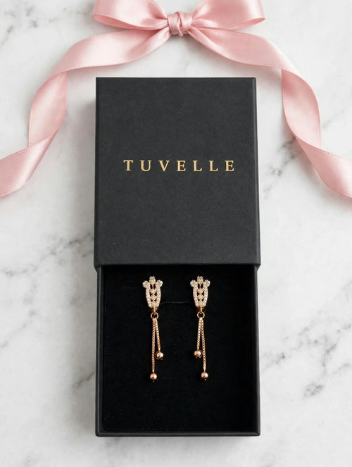 TUVELLE triangular chandelier earrings with sparkling fan-shaped drops