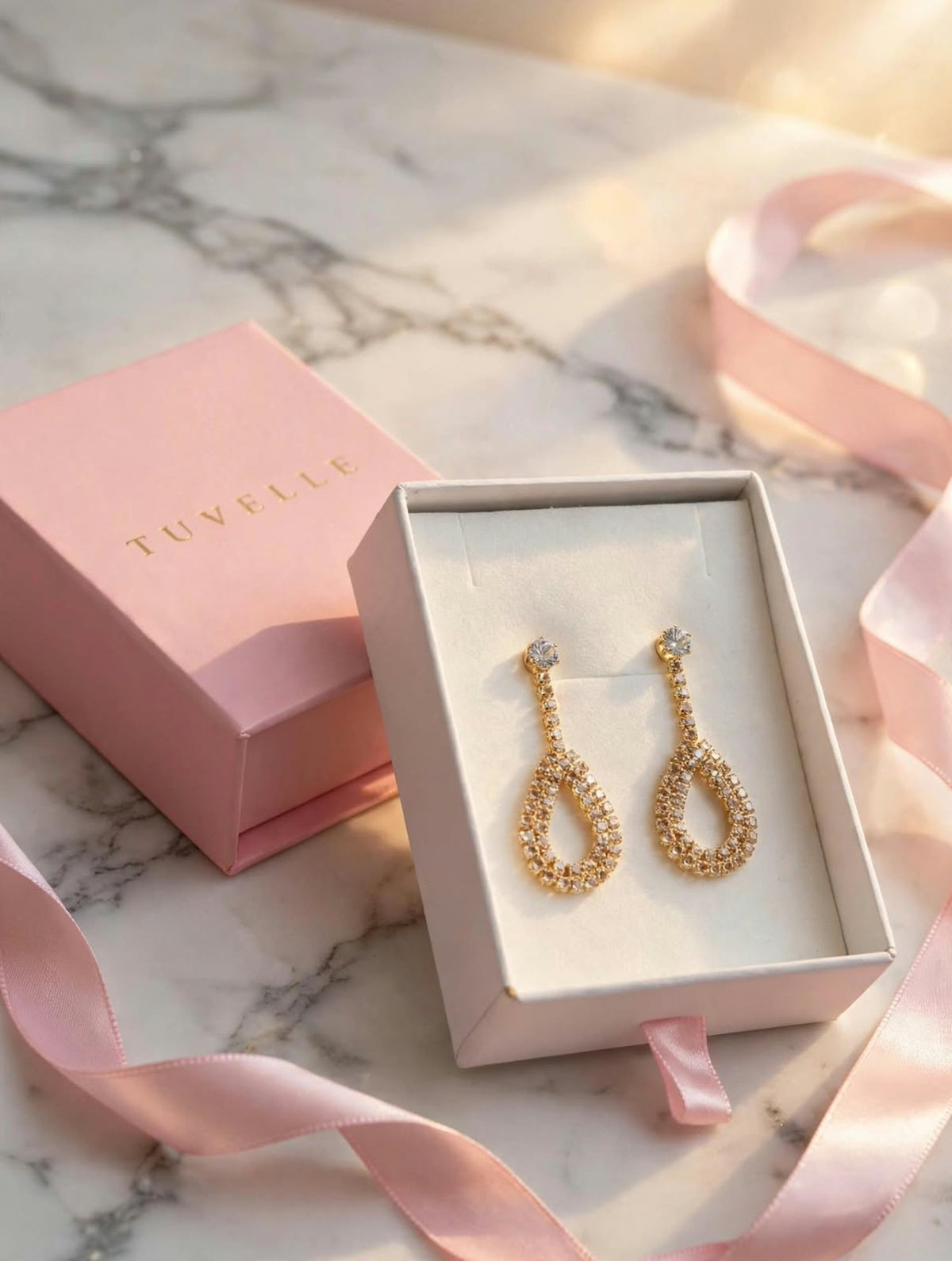 TUVELLE gold-tone chain tassel earrings with stone-detailed tops and rounded bead drops