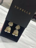 Mehr gold-tone filigree jhumka earrings with pearl-look bead fringes in a TUVELLE box